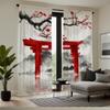 2pc Red Torii gate and cherry blossom black and white gray curtains   polyester fabric   suitable for bedroom living room
