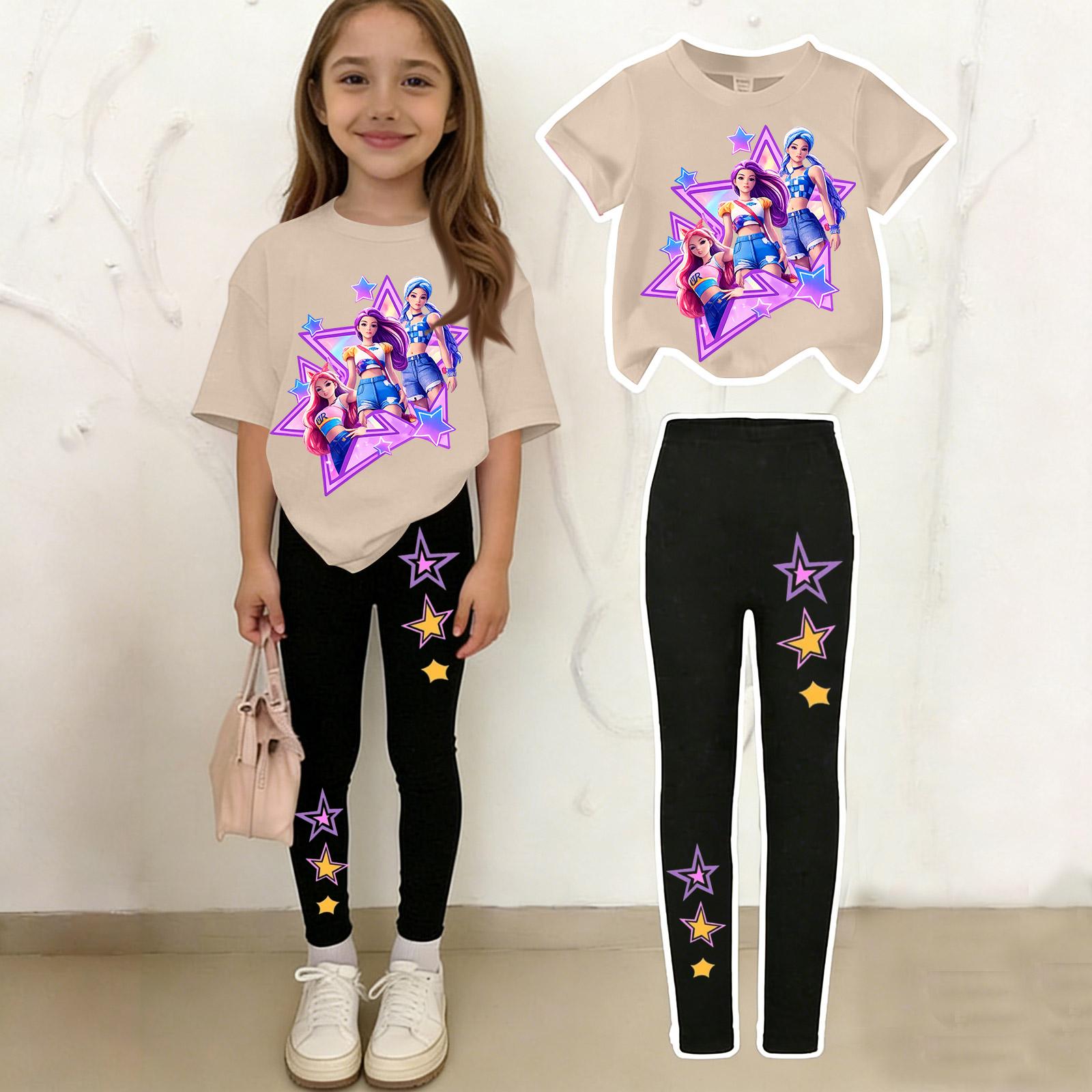 

Детский повседневный комплект из двух предметов: футболка с коротким рукавом с принтом и брюки 100 бежевый