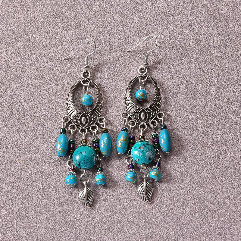 Богемные серьги с кисточками из бирюзы - Этнический ретро тибетский подвесной стиль