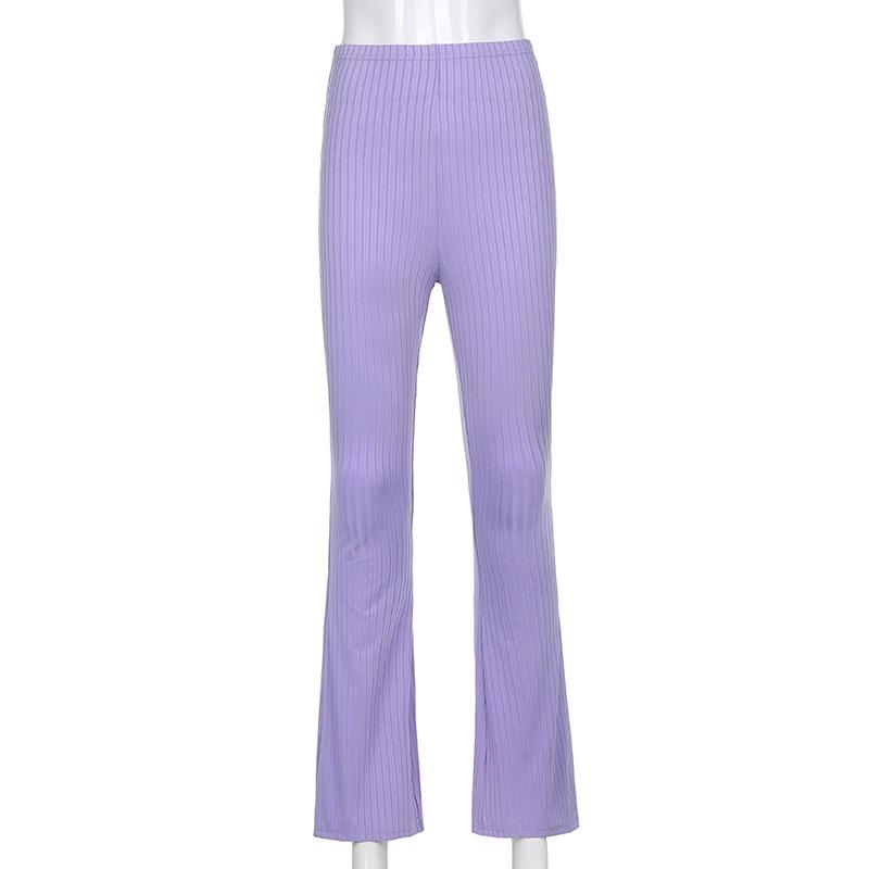 2023 Women's Fashion: European & American Style High-Waisted Micro-Flare Solid Color Elastic Pants