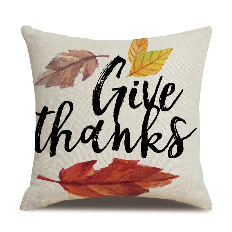 Thanksgiving Linen Pillowcase Autumn Pumpkin Print Pillow Cushion Cover