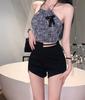 Spicy Girl High-Waist Lace-Up Black Shorts - Women's Summer Casual Slim Straight-Leg Hot Pants