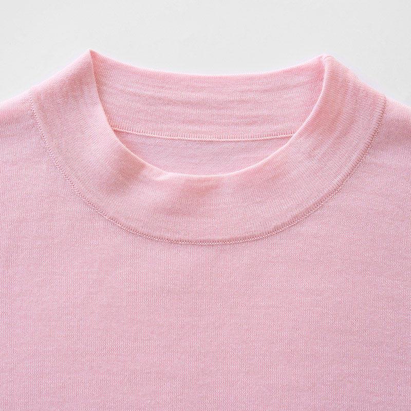 Northern Deer Women's Fine Wool Knit Short Sleeve T-Shirt with Half-High Collar