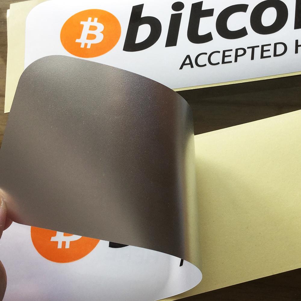 10pcs 14.5x5.5cm BTC Accepted Here Self-adhesive Label Durable Silver PET Sticker Tear Resistant Cryptocurrency Promotion Tag