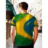 Brazil Flag Colors Men T-Shirt Abstract Paint Brush Graphic Short Sleeve Crewneck Tee Yellow Green Summer Casual Tops Football Fan Soccer Clothing
