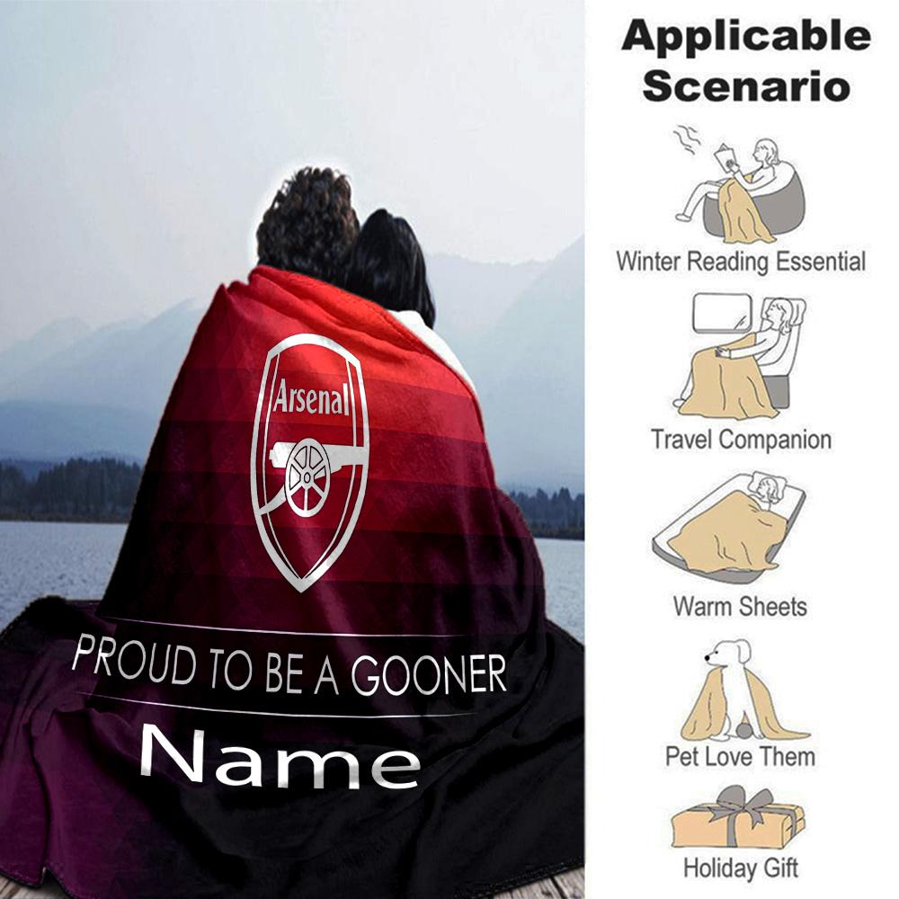Proud Arsenal Fan Personalized Name Blanket Multi-purpose Customizable Blanket Ultra-Soft Perfect for Living Room Livingroom Bed Nap