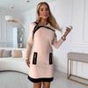 2026 Herbst/Winter Damen Colorblock Patchwork Sexy Taillenbetonendes Langarmkleid