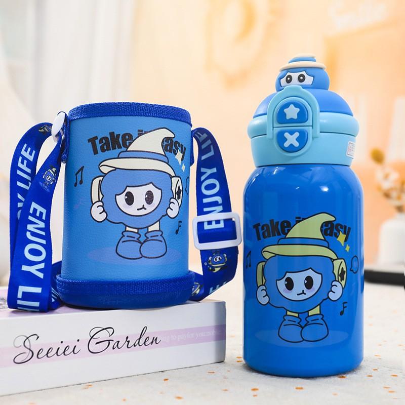 Kids Insulated Stainless Steel Water Bottle With Straw Lid 500ml Cartoon Design School Children