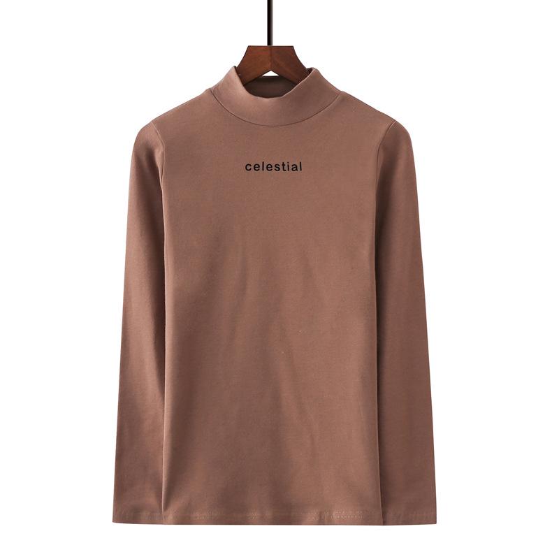 Women's Long-Sleeve Slim Fit Korean Style T-Shirts for Autumn/Winter with Half-High Collar