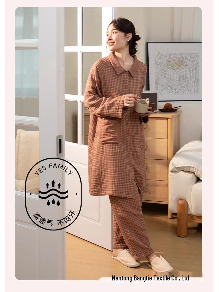 Little Warm Current 2025 Women's Four-Layer Cotton Gauze Long-Sleeve Pajama Set