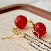 Retro Autumn And Winter Earrings, Simple Natural Chalcedony Agate Earrings, Ethnic Style, Chinese Red Earrings.
