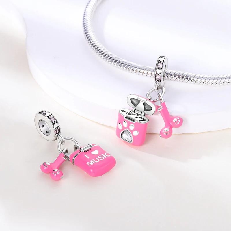 

Charm Bead Charms copper Plated Pink Cat Ear Bluetooth Headset Pendants Compatible With Charm Bead Charms Authentic Bracelets Bead Charms Women Jewell