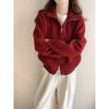 Korean Autumn/Winter Double Zipper Stand Collar Knit Cardigan - Women's Loose Fit, Slimming, High-End Sweater