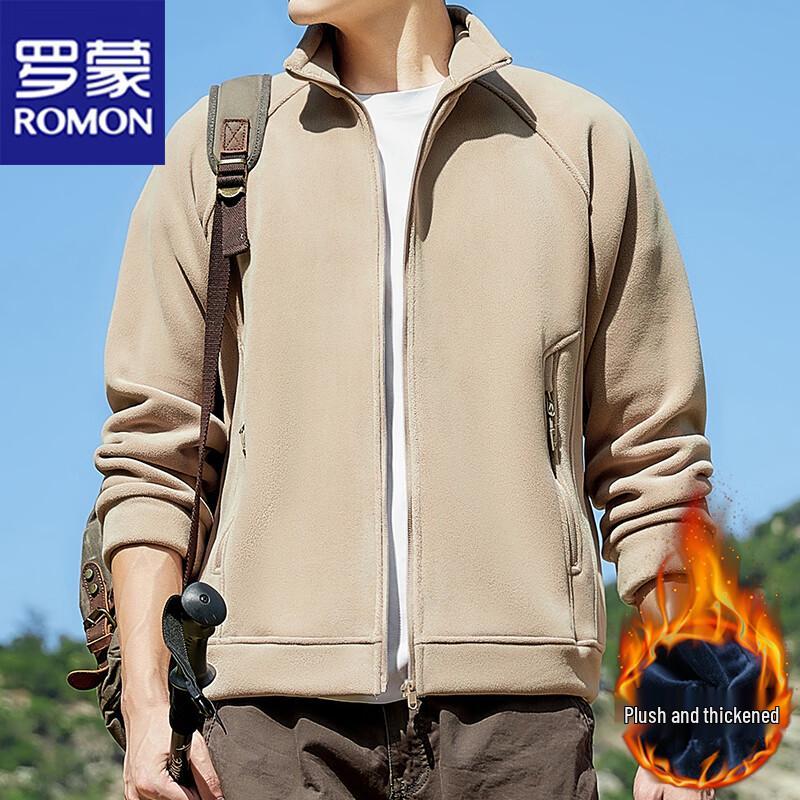 ROMON Men's Fleece-Lined Stand-Collar Casual Jacket