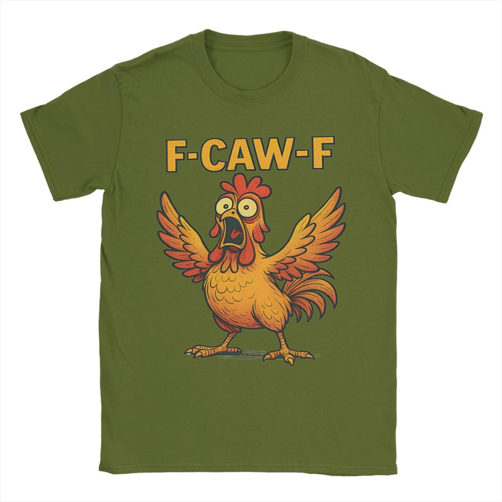 Men's T-Shirts Funny F-Caw-F Chicken Screaming Rooster Meme Humor 100% Cotton Tee Shirt Short Sleeve  T Shirt O Neck Tops Unique