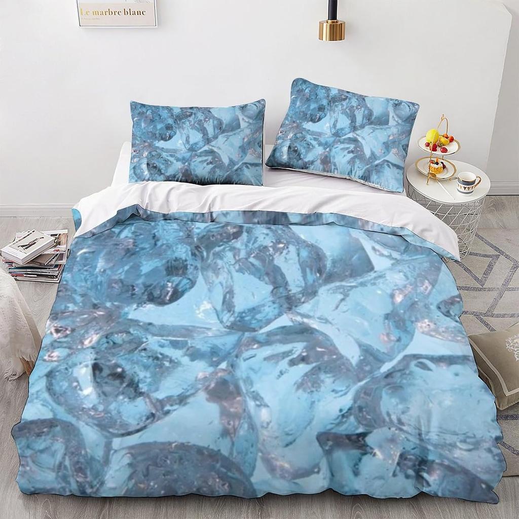 Ice Cube Duvet Cover Set 3D Ice Pattern Twin Queen Bedding Set Microfiber Summer-Cool Comforter Cover for All People 2/3 Pieces