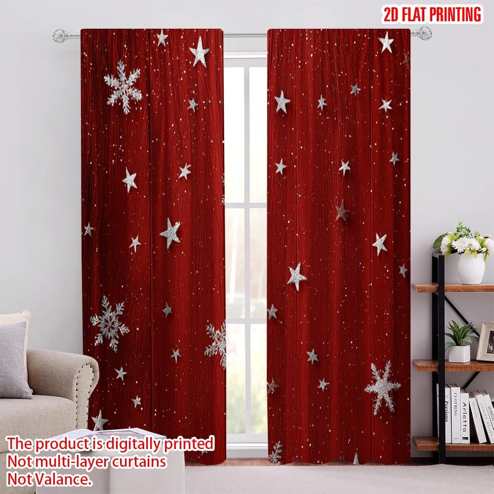 

2pcs,2D plane printing Popular Curtains Red Snowflakes Versatile Durable Polyester (without rod) Room Decor for Living Room, 52.50 × 116.00 cm 2 pcs