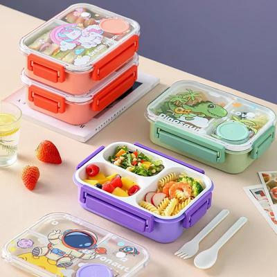 Niedliche Brotdose für Kinder Cartoon Dinosaurier Muster Bento Box mit Gabel Löffel Outdoor Picknick Obstbox Lebensmittelaufbewahrungsbehälter