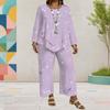 Women Plus Size Printed Round Neck Long Sleeve Layered Top Wide Leg Cropped Pants Two Piece Set
