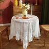 White Lace Square Tablecloth with Flowers, Chic Elegant Overlay Ruffles Table Cloth, French Vintage Embroidered Table Cover Table Protector for