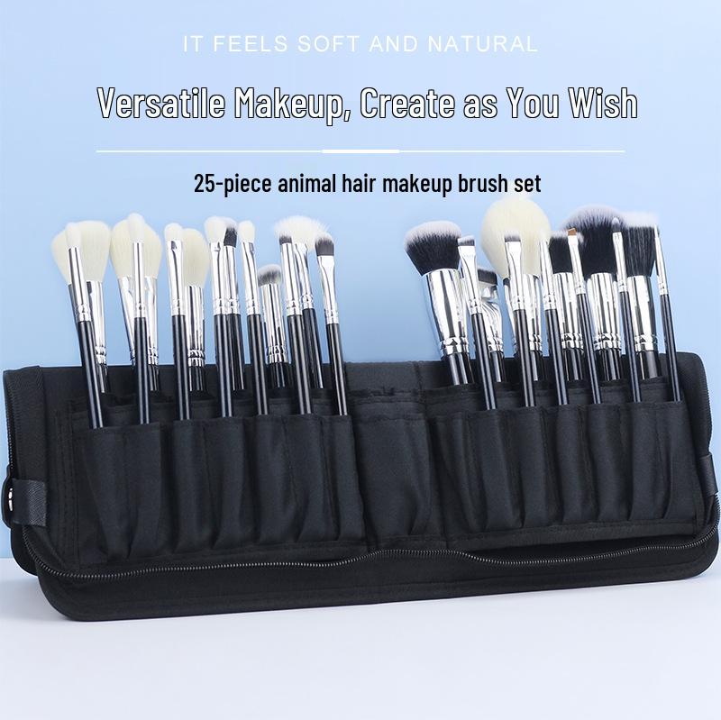 Luxury 25-Piece Professional Makeup Brush Set with Animal Hair for Makeup Artists