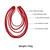 Handmade Red Beaded Layered Necklace Women Boho Chic Statement Jewelry With Geometric Design 81cm Length