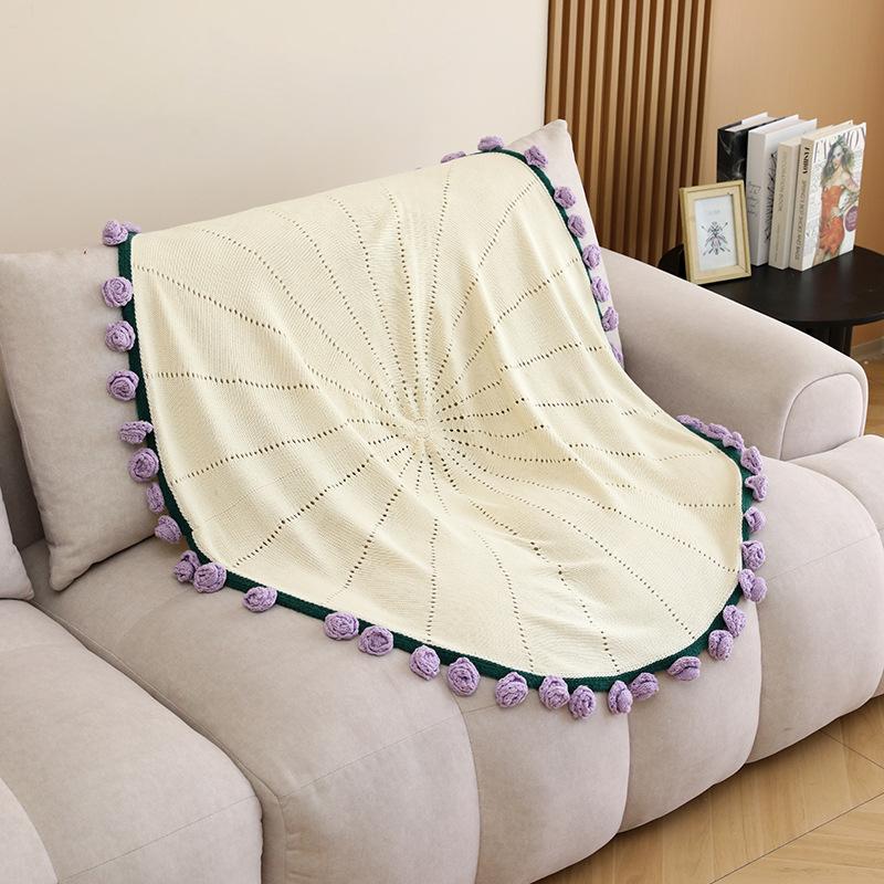 Round Rose Bundle Blanket Office Nap Yarn Ball Flower Carpet Hand Woven Blanket Foldable Into A Rose Bouquet Shape