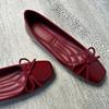 Sheepskin~ Invisible inner height increase 5cm Shoes Versatile bow single shoes Women's head leather light mouth ballet flats