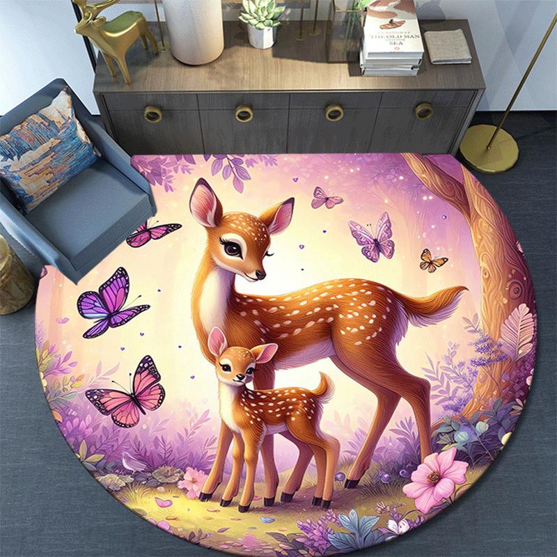 1pc Soft, Absorbent & Non Slip Elegant Sika Deer Round Rug Soft Circle Rug for Living Room & Bedroom Decor, Chair Mats, and Unforgettable Ho