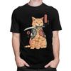 Custom Fashion Funny Japanese Samurai Cat T Shirt Men Tshirt Streetwear Tee Tops Pure Cotton Oversized Tshirts Merch