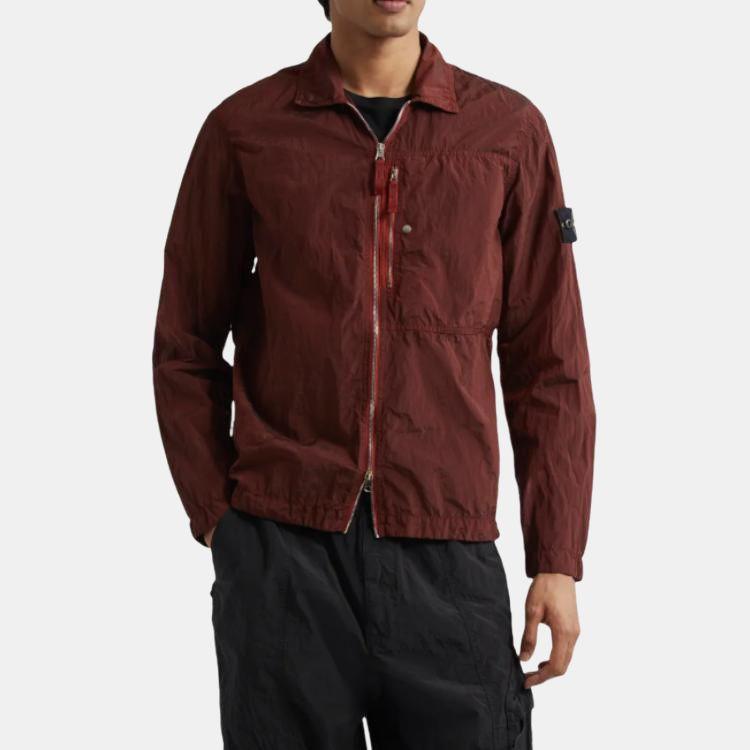 Stone Island Ss25 Nylon Metal Solid Logo Patch Zip Long Sleeve Jacket Men Jacket Red-Brown K1S151200005S0019-V007A