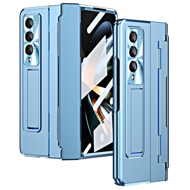 For Samsung Galaxy Z Fold 4 Leveling Hinge Case Kickstand Cover For Galaxy Z Fold 4 3 Plating Case With Front Screen Glass Film
