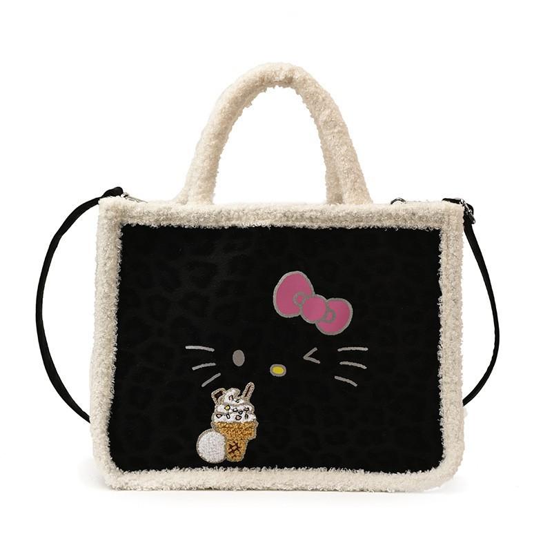 Bag Female Niche Design Cute Plush Tote Large Capacity Class Handbag чёрный