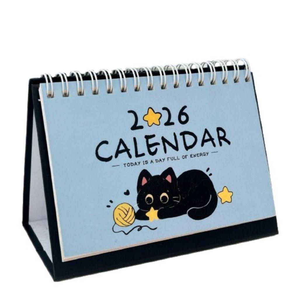 2026 Desk Calendar Coil Portable Mini Calendar Cute Cat Schedule Planner Office School Supplies Cartoon Desktop Decoration