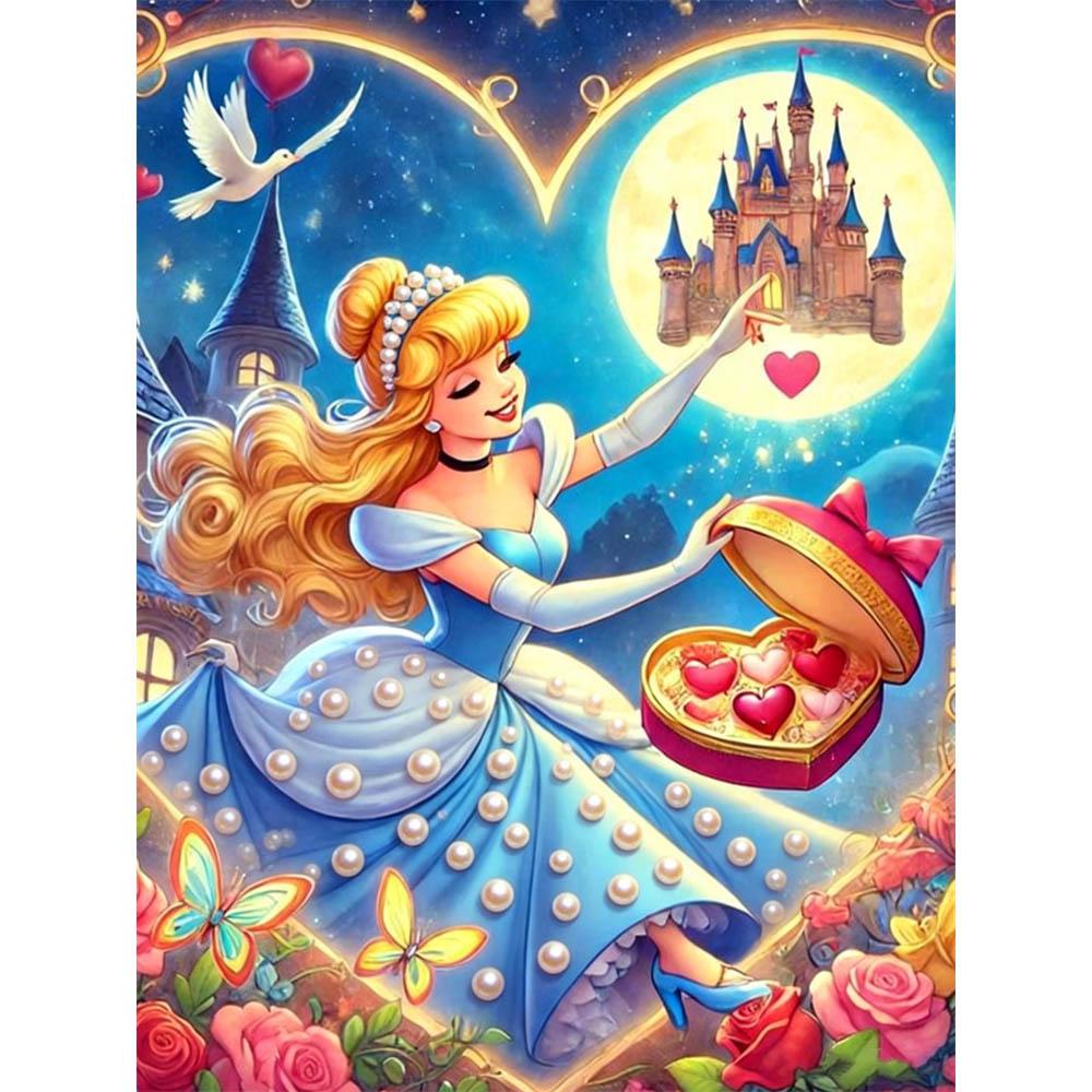 

Disney Cinderella Castle and Full Moon Pearl Decorative Set 5D Artificial Pearl Jigsaw Puzzle Embroidered Home Decorative Handmade Gift 35x45cm