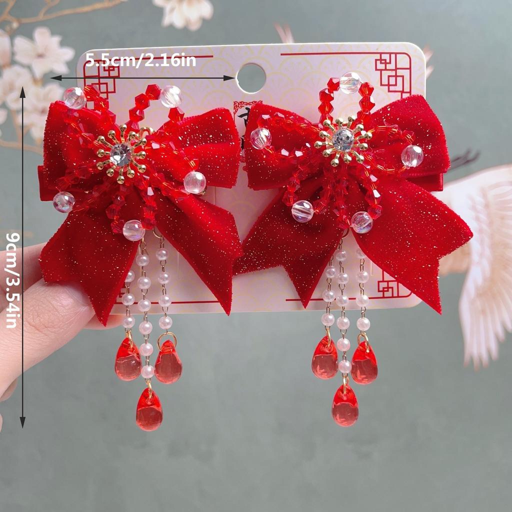 1 Pair Elegant Women's Hair Accessories Artificial Red Gemstones Suitable For Daily Holiday Ceremony Wear Girl Jewelry Hair Clip