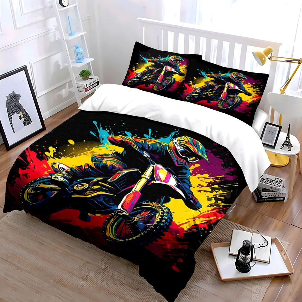 Motorcycle with colorful splashes. Bedding sets Duvet cover sets Duvet covers Pillowcases(1 * Duvet Cover 2 * Pillowcases without duvet insert)