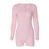 European American Style Ribbed Solid Color U Neck Buttoned Tight Sports Yoga One Piece Jumpsuit