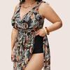 2024 Floral Plus Size One-Piece Swimsuit for Women - Skirt Style