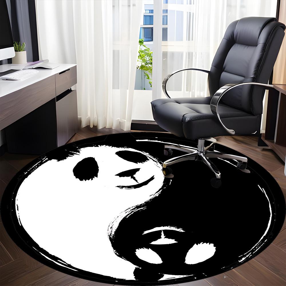 1pc Panda YinYang Office Round Area Rug, Indoor Mat Suitable For Office, Under Office Chairs Bedroom Living Room Home Decor, Room Deco