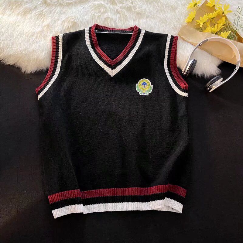 

Женский свитер-жилет в студенческом стиле, студенческий безрукавный трикотажный жилет с V-образным вырезом, женский зимний свободный универсальный пуловер XXL чёрный