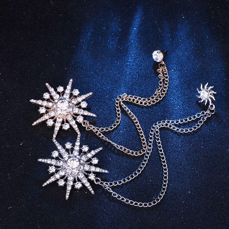 Luxury Gold Plated Men Chain Sun-star Women Brooch