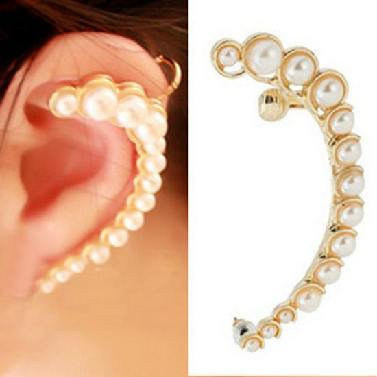 Korean Crystal Angel & Eagle Wings Butterfly Crescent Pearl Ear Cuff