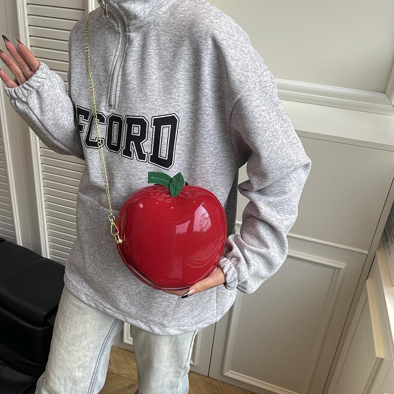 Round Design Fun Bag For Lady Girls Trend Mini Crossbody Phone Bag Japanese Cute Apple Creative Handbag Purse Female Red Purse