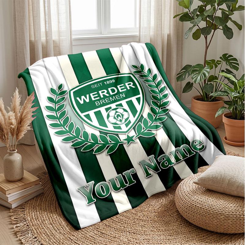 Coperta in Flanella Personalizzata con Nome Testo FC Werder Bremen Logo Calcio Coperta Plaid in Pile Personalizzata Regalo Speciale per Divano Camera da Letto Casa