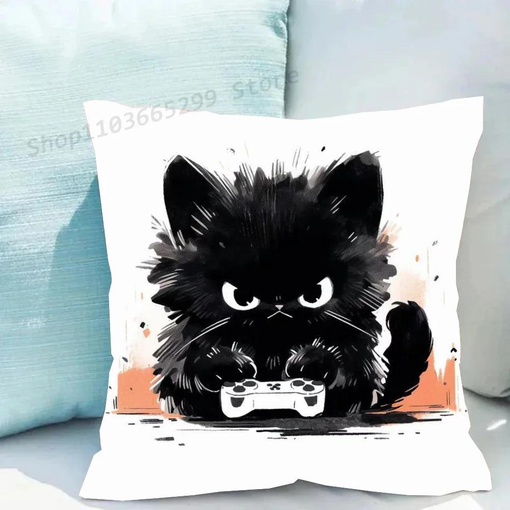 Black Cat Pillow Case Sofa Cushion Cover Room Home Decoration