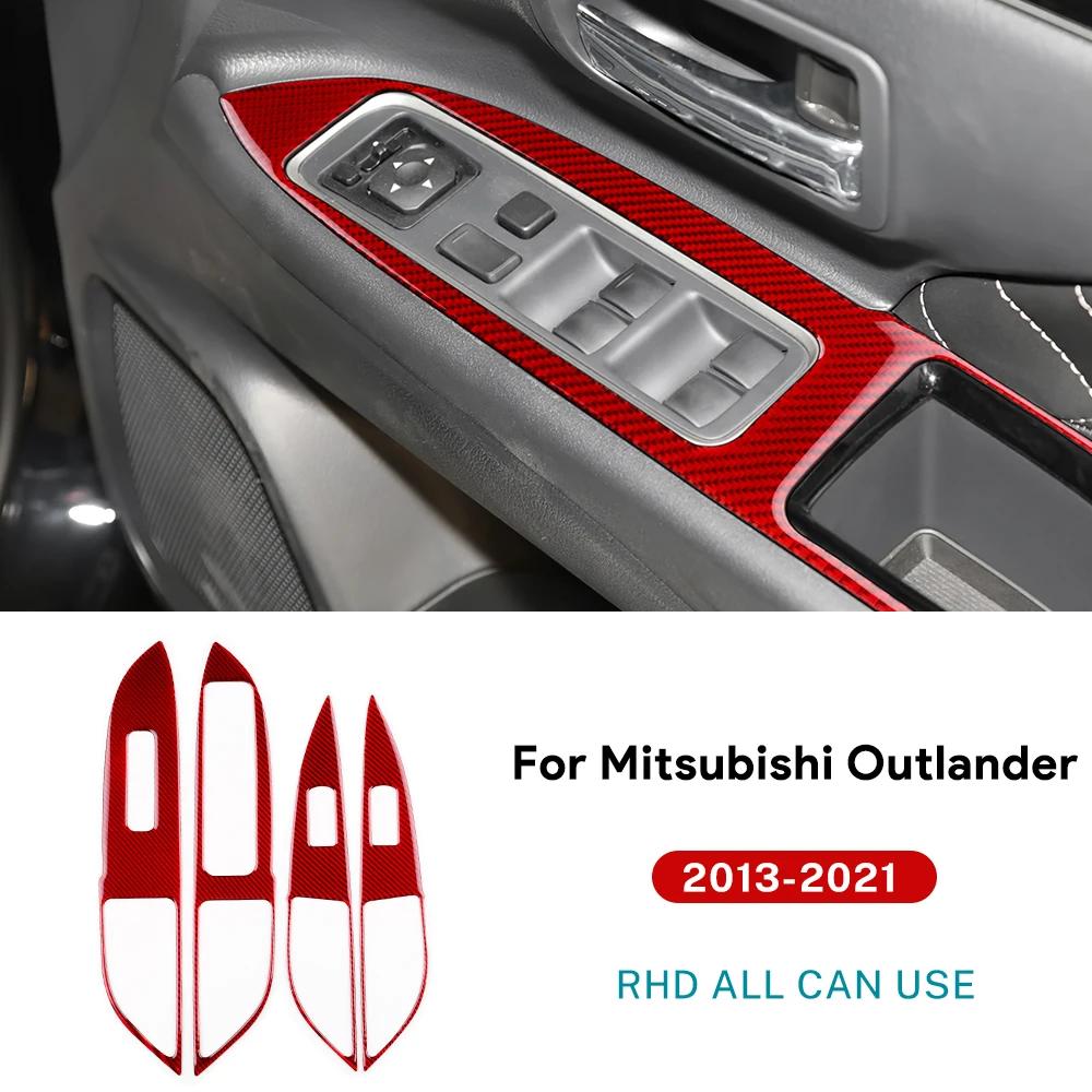 For Mitsubishi Outlander 2013-  Real Soft Carbon Fiber Sticker LHD RHD Car Window Lift Button Panel Interior Accessories