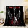 Electric guitar with wings, red floral patterns, and "Rock Roll" text. for all seasons blanket lunch break throw gift