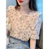 Ruffled floral chiffon blouse for women, summer 2026, sweet and elegant short-sleeved casual top