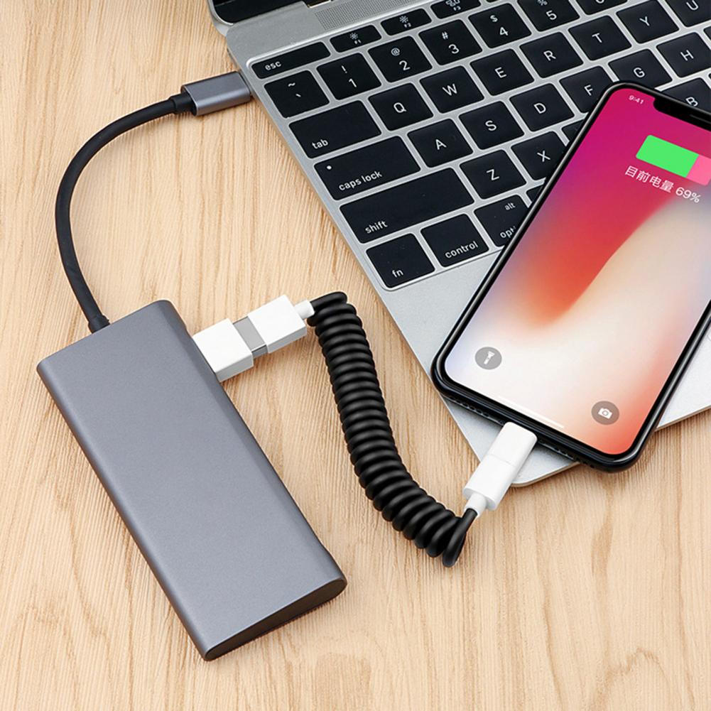 Convenient Charging Wire Anti-winding Data Cable Stretchy Data Transfer 3 In 1 Mobile Phone Charging USB Spring Wire